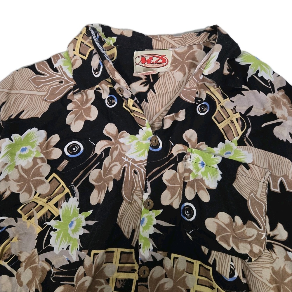 Malibu Dreams Button Up Shirt. Size‎ XL, Black & Tan **Read Description